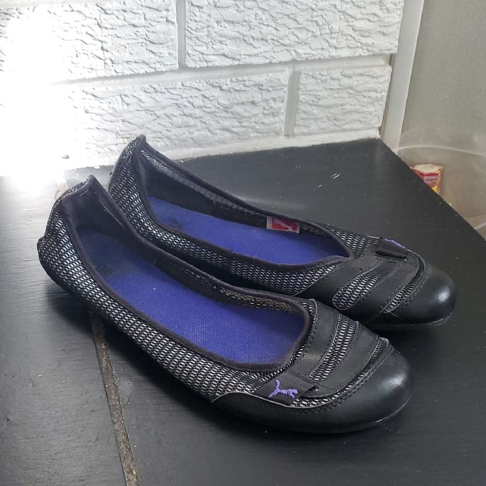 Puma Asha Alt 2 Casual Women's Black and Purple Ballet Flats Sz 8.5 Sporty Cute